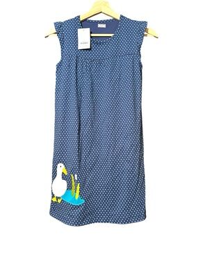 Little Maven Girls Navy Polka Dot Sleeveless Dress with Duck Appliqué
